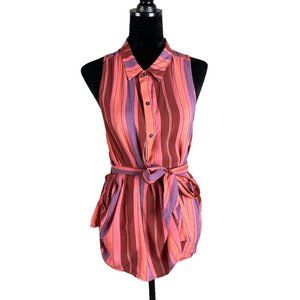 Free People Striped Sleeveless Blouse - Pink, Purple, Brown